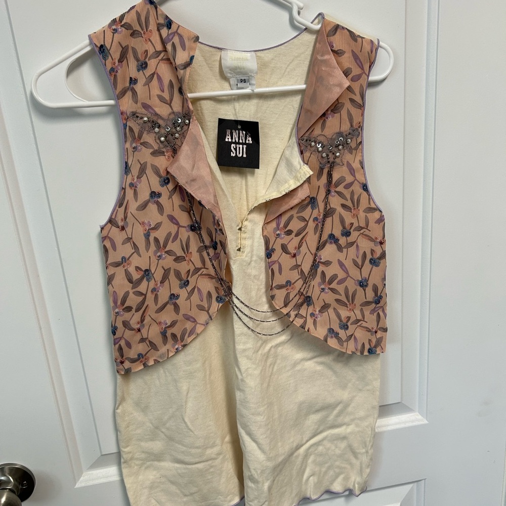 Anna Sui small embellished cream colored top with colored accents